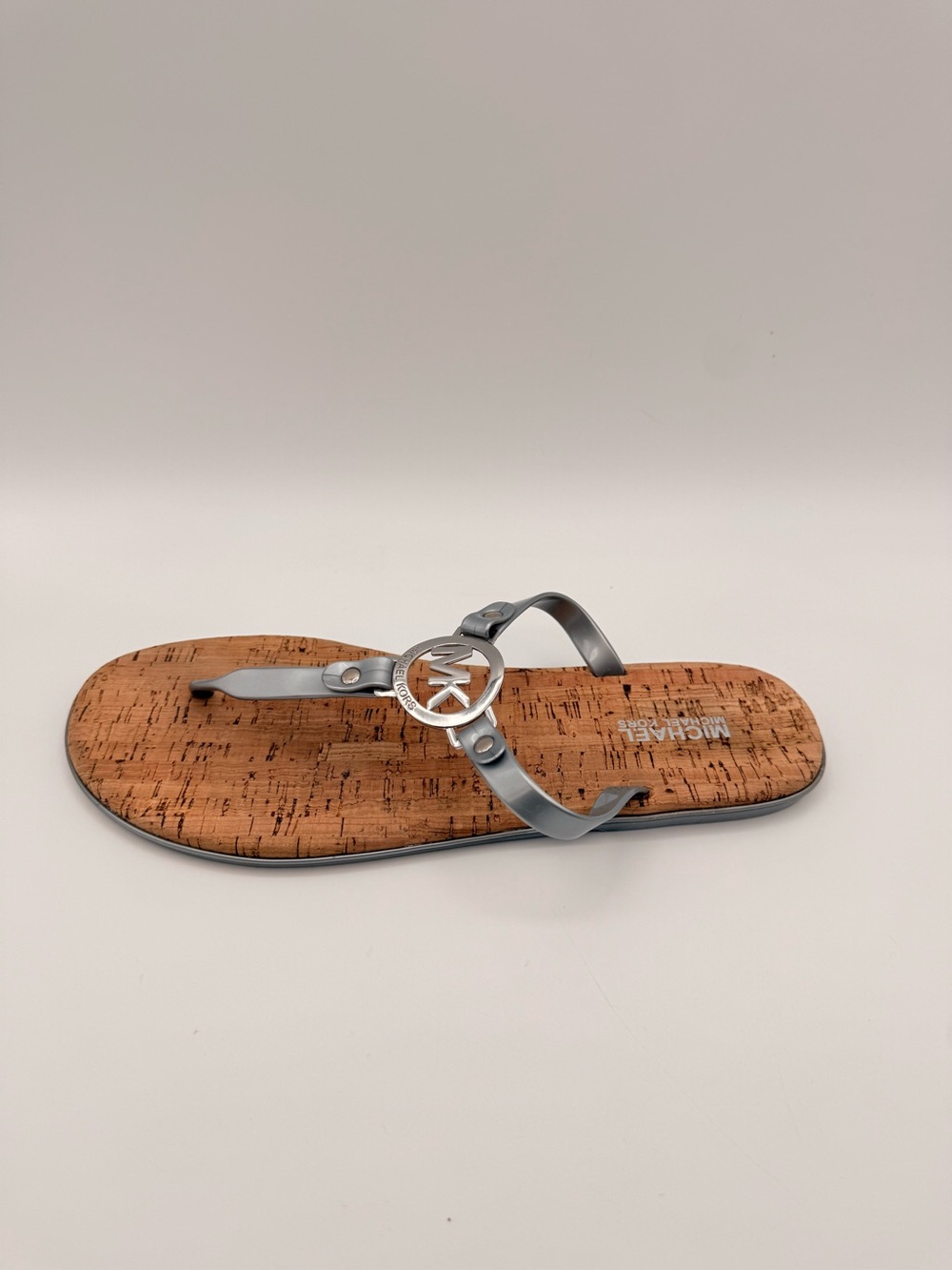 MICHAEL KORS MK Logo Cork Thong Sandals Silver Women’s Size  11 - Picture 8 of 9